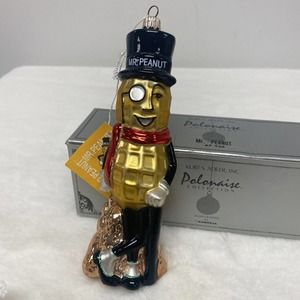 Mr. Peanut Planter Rare Christmas Ornament Kurt Adler Polonaise GLASS 7" NOS